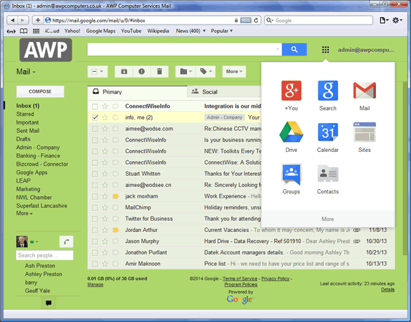 AWP Branded GMail using Google Apps for busines